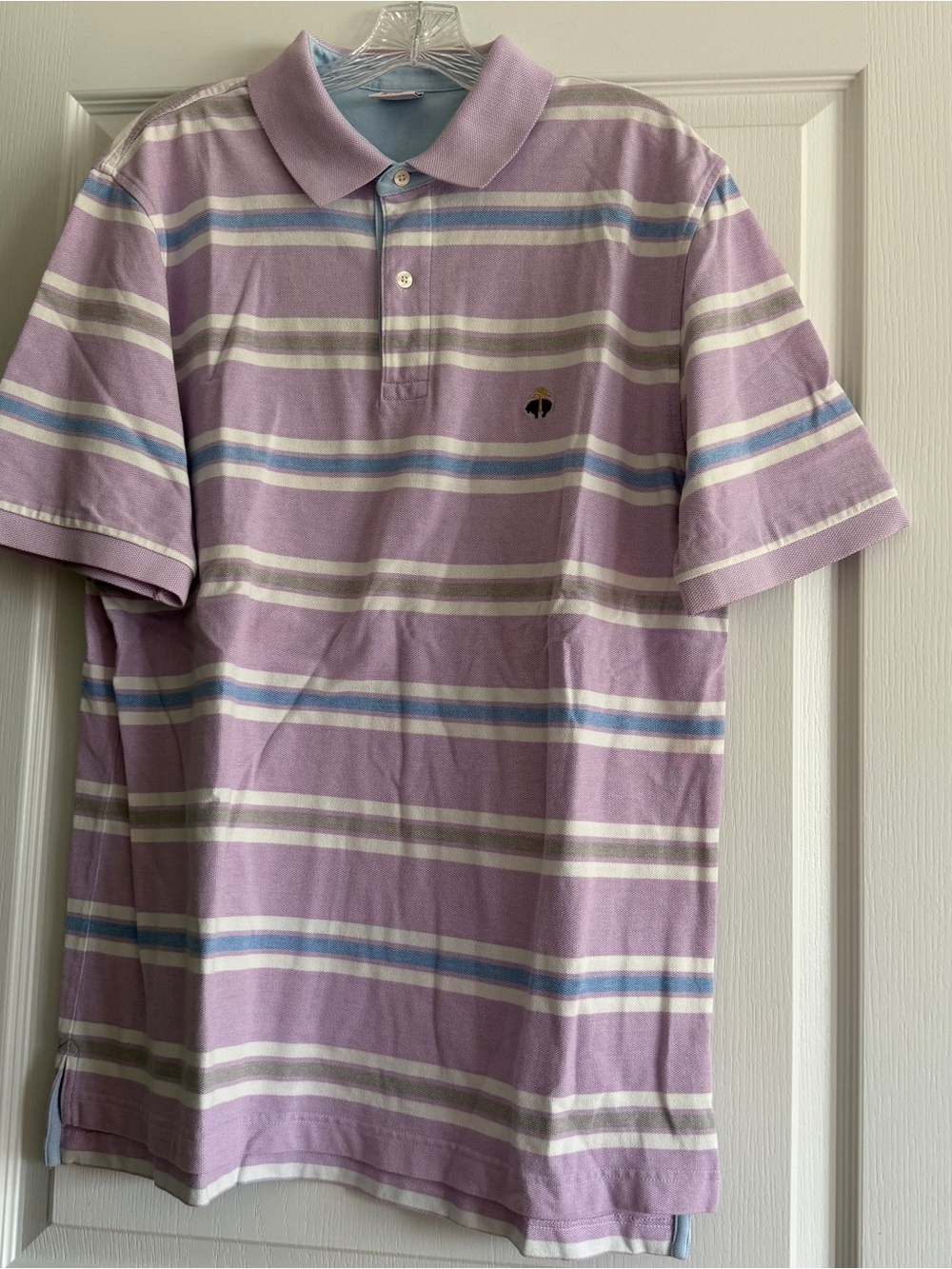 Brooks Brothers Lavender Stripe Polo with Blue and White Accents Golden Fleece